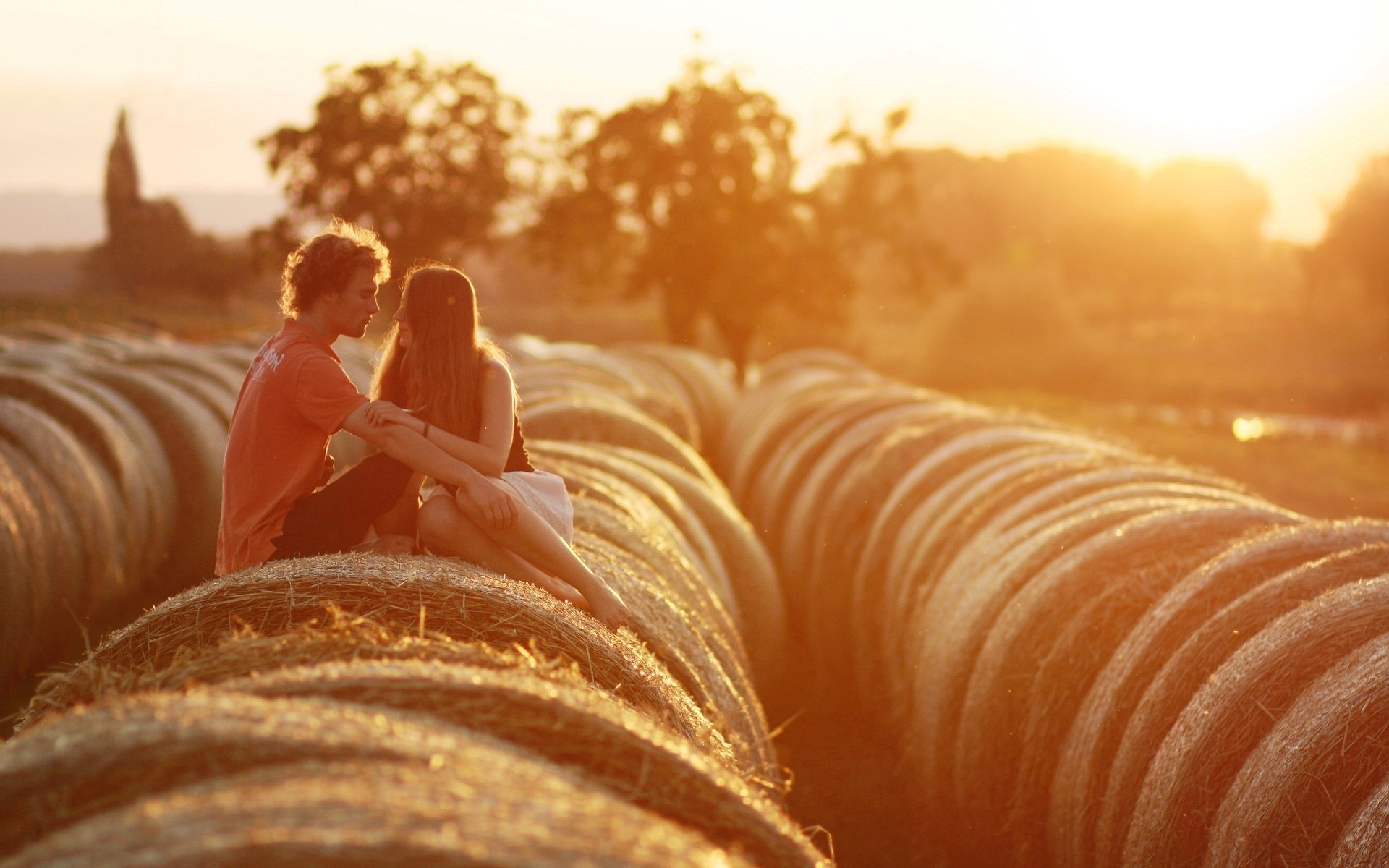 moods girl guy woman man couple couple lovers love feelings romance hay haystack trees nature background wallpaper widescreen fullscreen widescreen widescreen