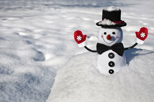 Un muñeco de nieve con una sonrisa envía saludos