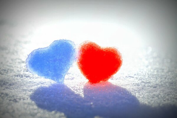 Colored snowy, tender hearts