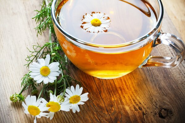 A cup of soothing tea with chamomiles