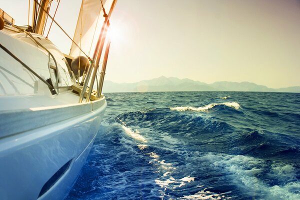 A lonely yacht in the ocean