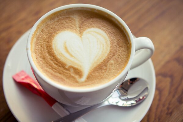 Coffee with a heart pattern on the foam