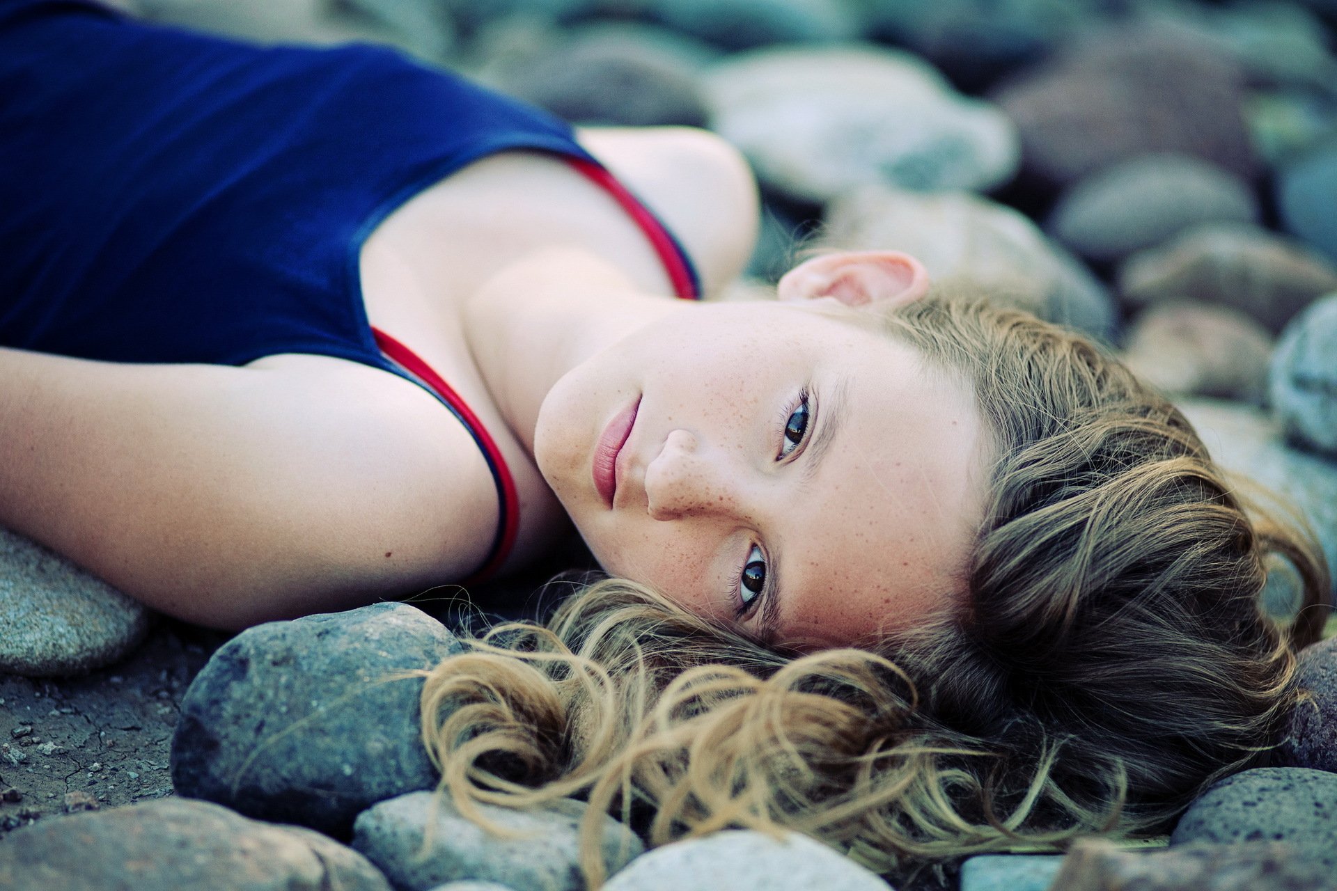 girl portrait stones mood