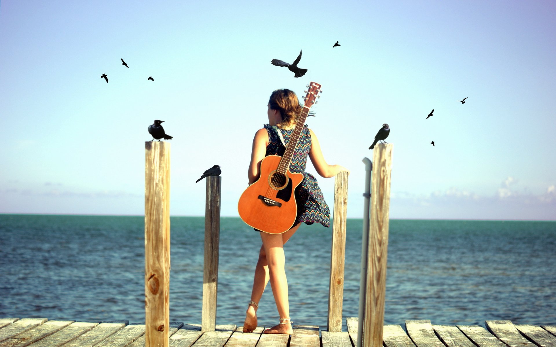 girl guitars sea birds mood