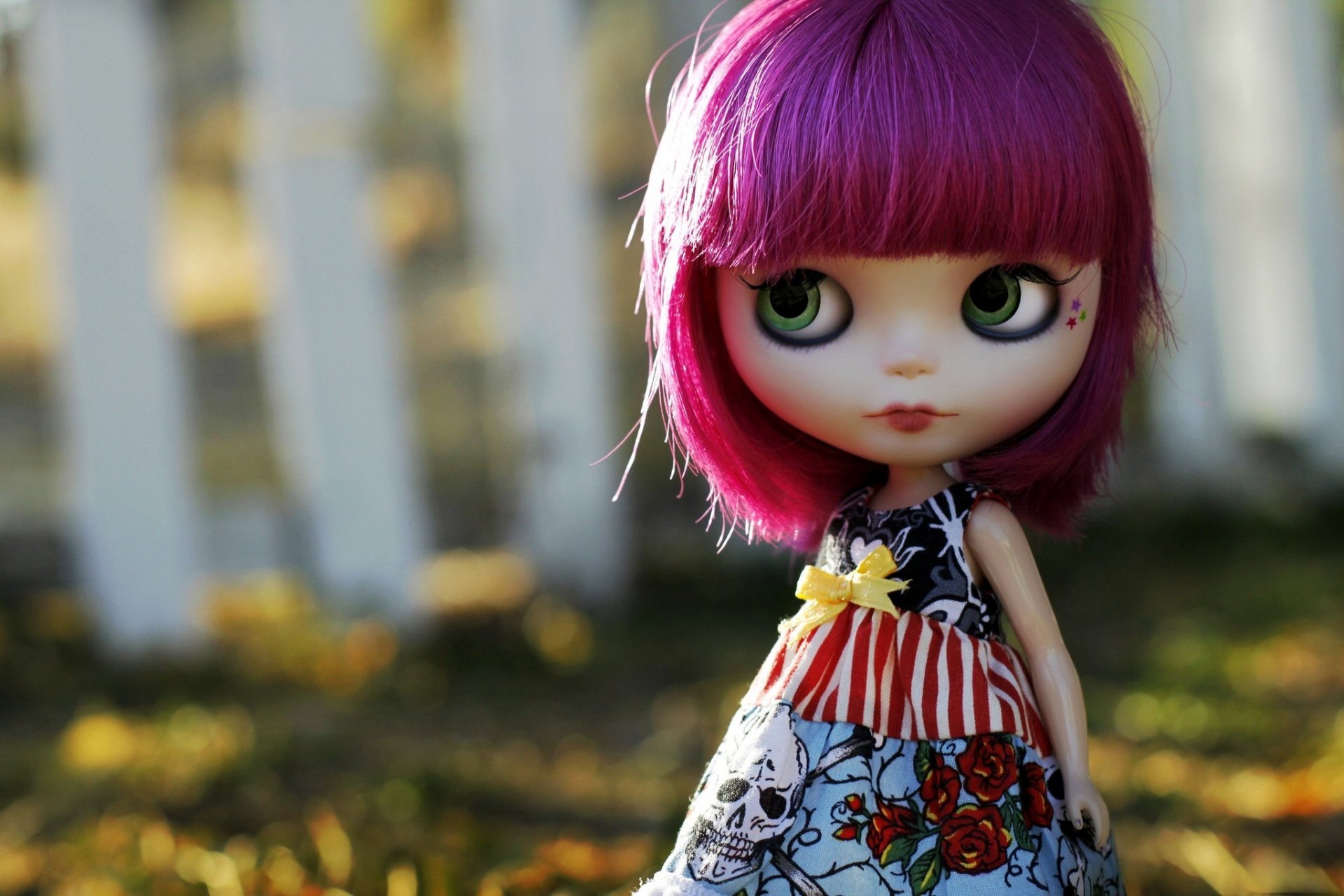 doll hair purple eyes dress skull rose