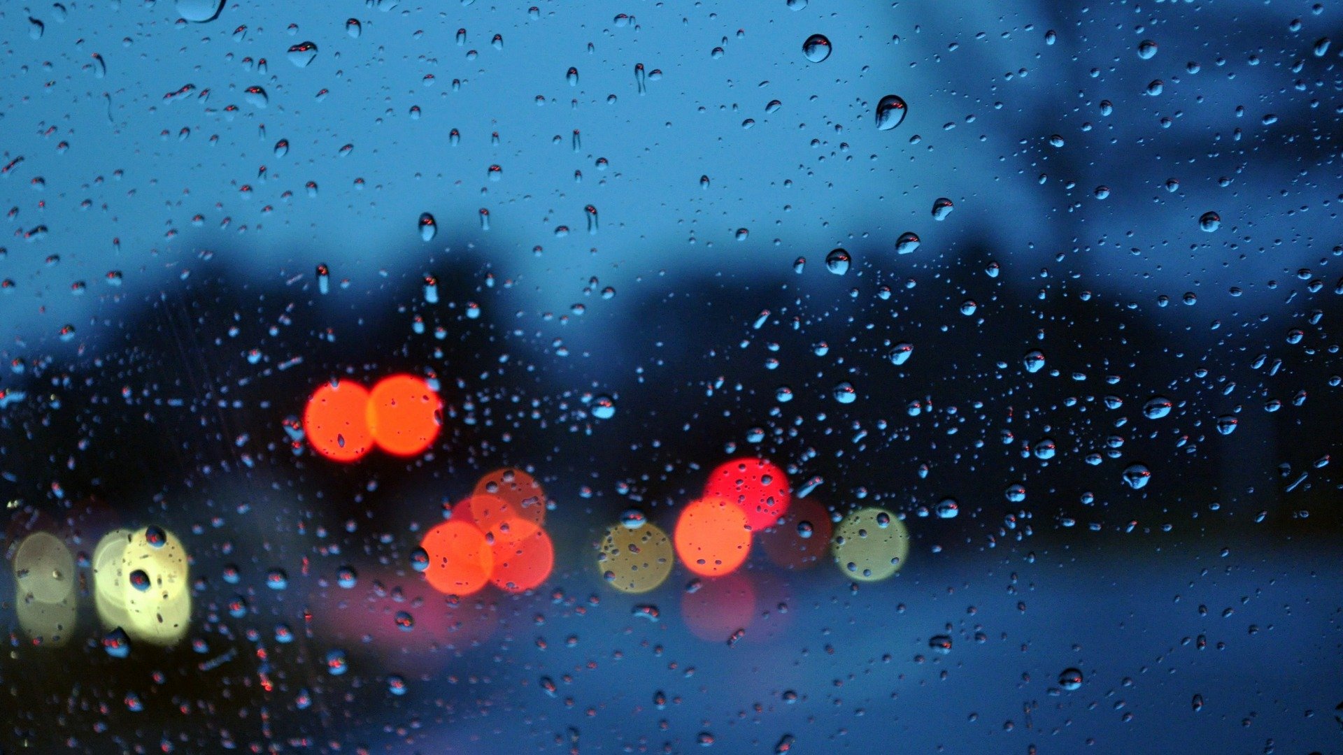 noche ciudad lluvia vidrio gotas luz luces bokeh estado de ánimo