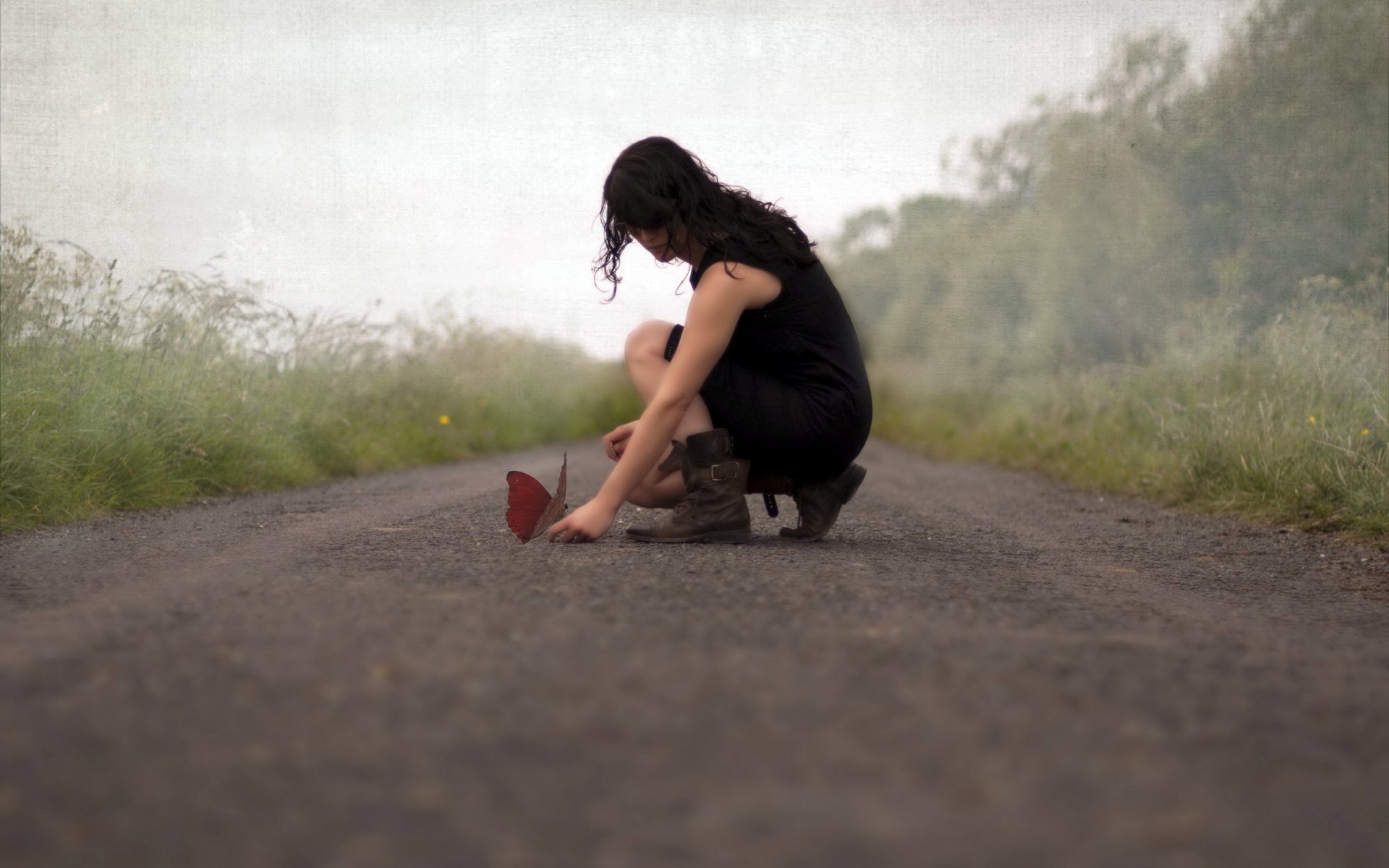 mädchen straße schmetterling hintergrund stil