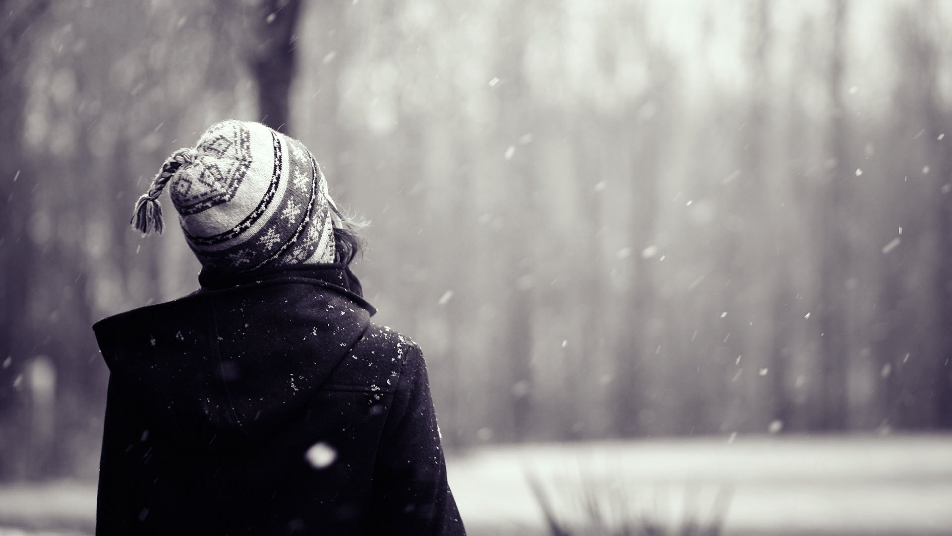 estado de ánimo chica. invierno nieve sombrero pelo fondo papel pintado