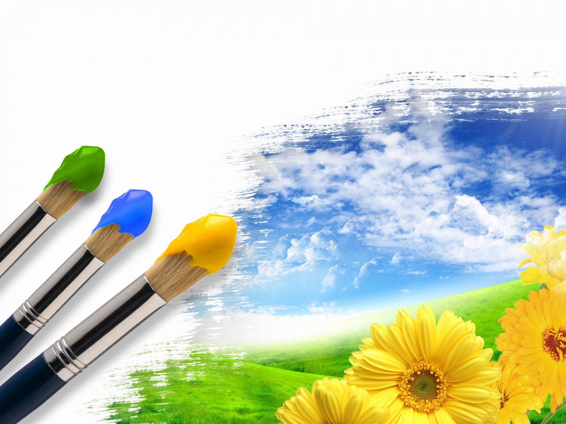 brush creative paint flower brightness summer grass sky cloud