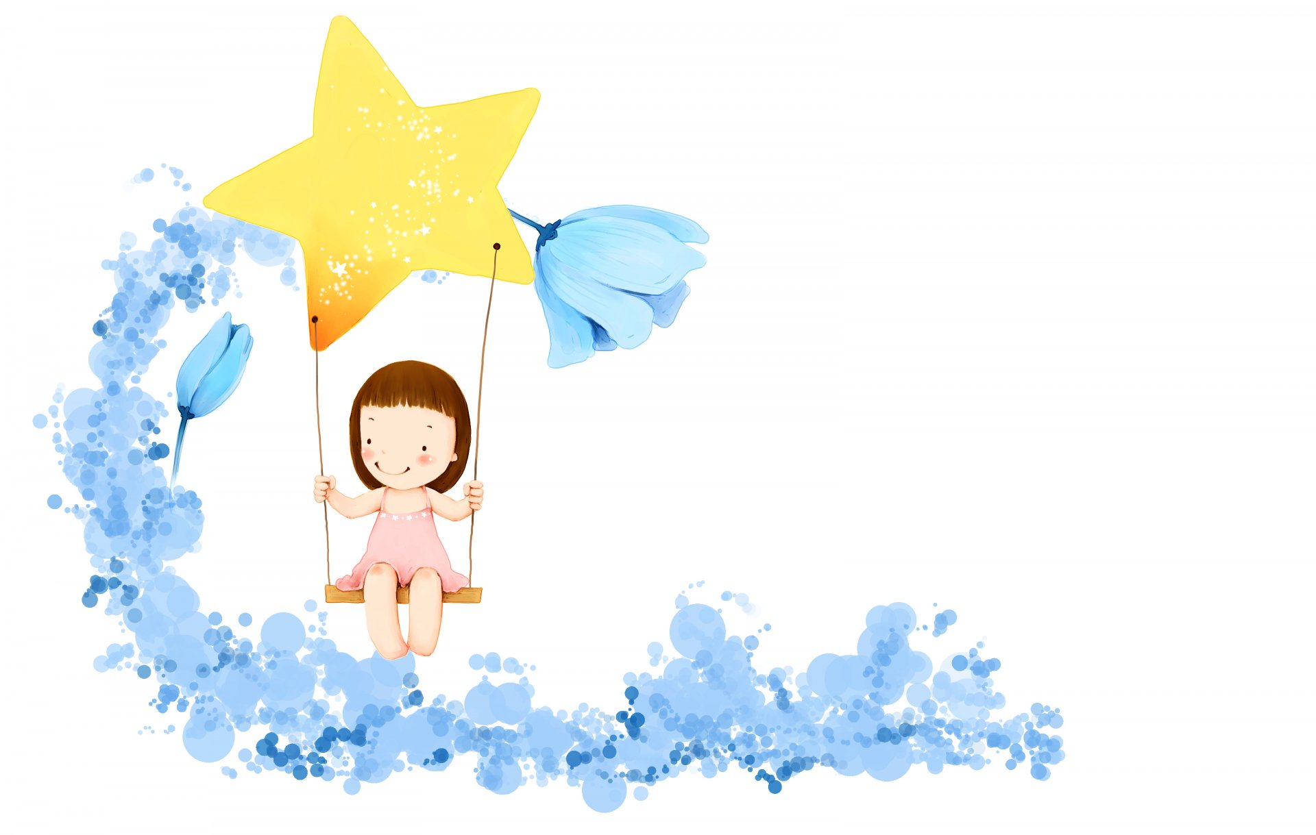 children s wallpaper girl smile dress flower star swing fantasy