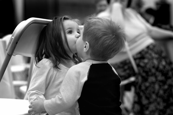 First kiss black and white picture