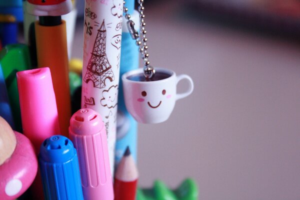 Time for a break. Stationery items. Take a break with a cup of coffee