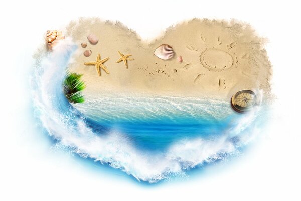 A piece of summer in my heart. Sea, sand, shells in the heart