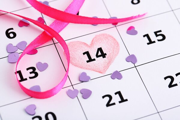 Romantic calendar for the holiday of all lovers