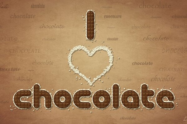 Inscription au chocolat, coeur au chocolat. Ambiance chocolat