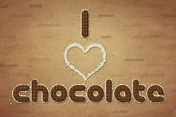 Iscrizione al cioccolato, cuore di cioccolato. Mood al cioccolato