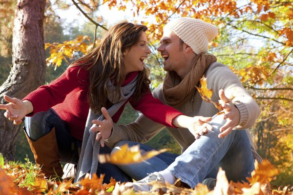 Couple in the autumn forest