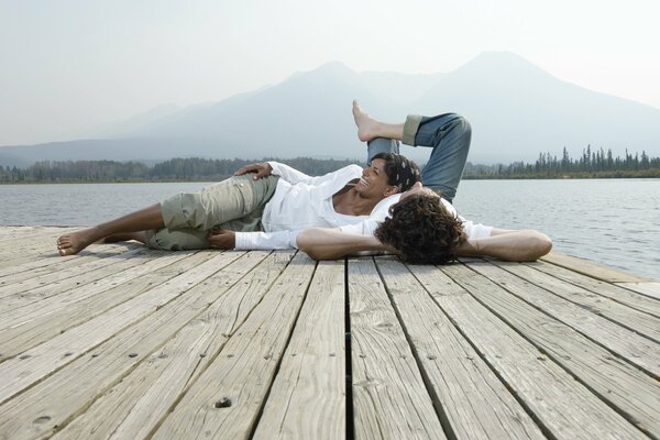 Romantic date on the lake shore