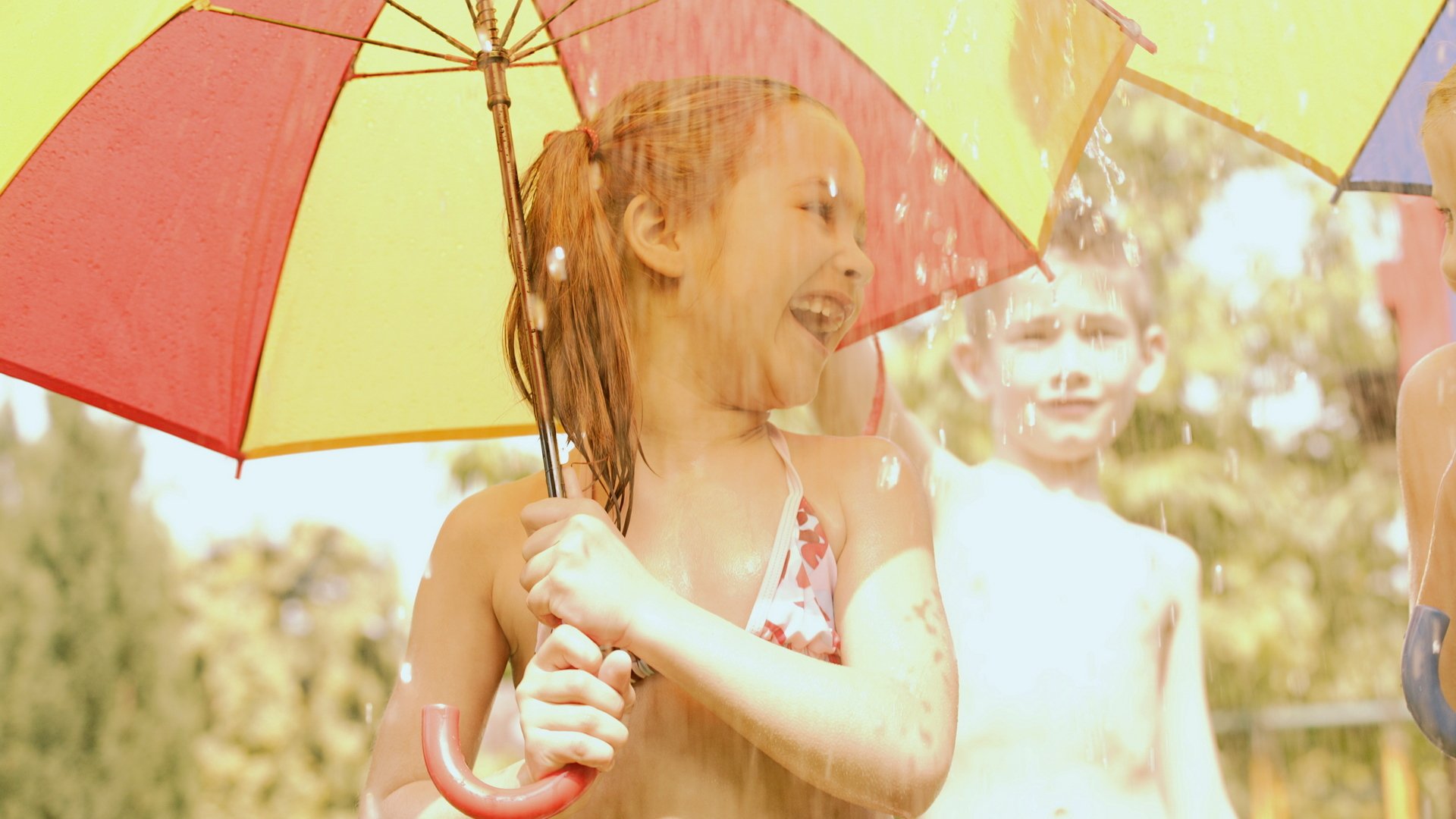 children child babe girl boys umbrella rain happiness fun