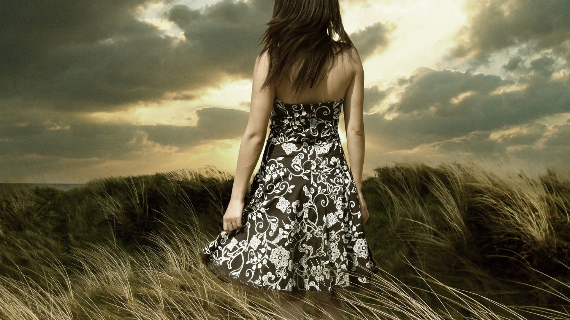 mood girl dress brunette nature sky cloud