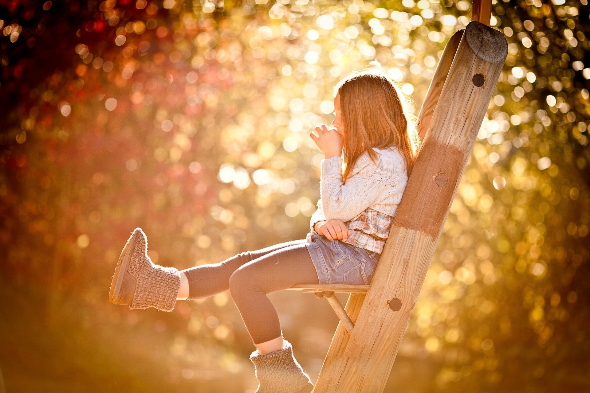 escalier fille bokeh lumineux couleurs humeur