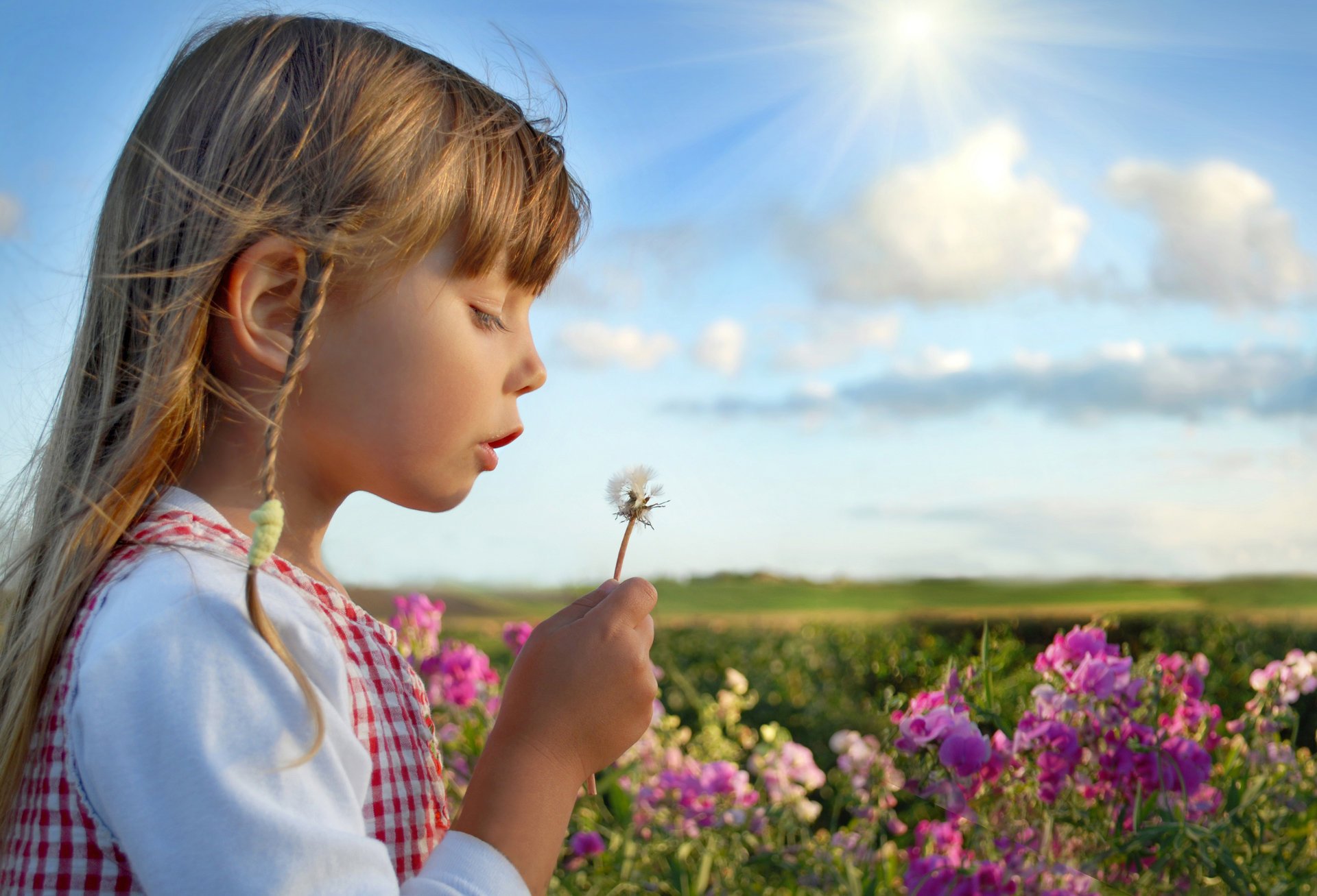 fille mignon belle été roses fleurs heureux bonheur ciel nuages enfant enfance nature filles mignon beau été heureux bonheur enfants