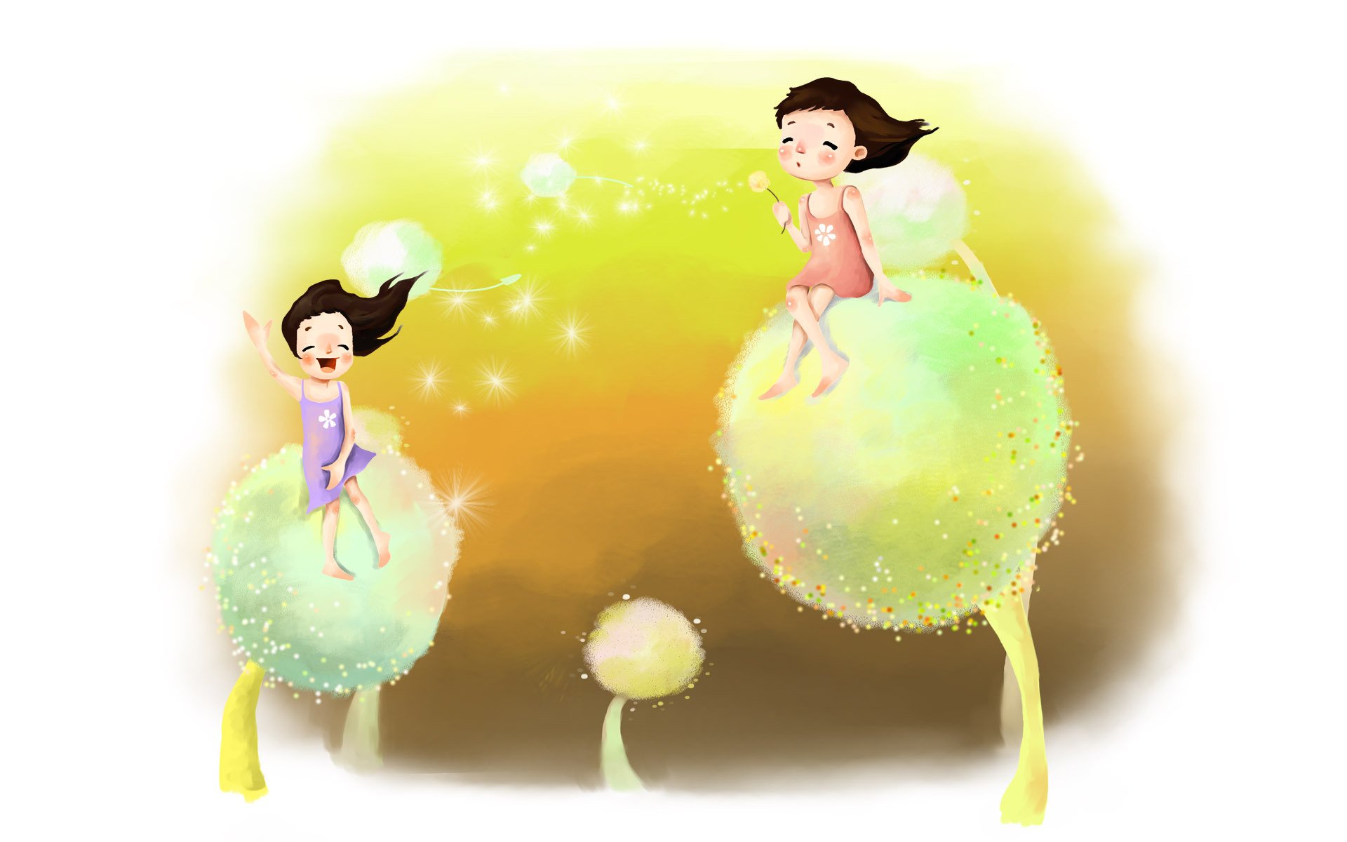 picture childhood girls sci-fi dandelions pooh wind laughter happiness positive