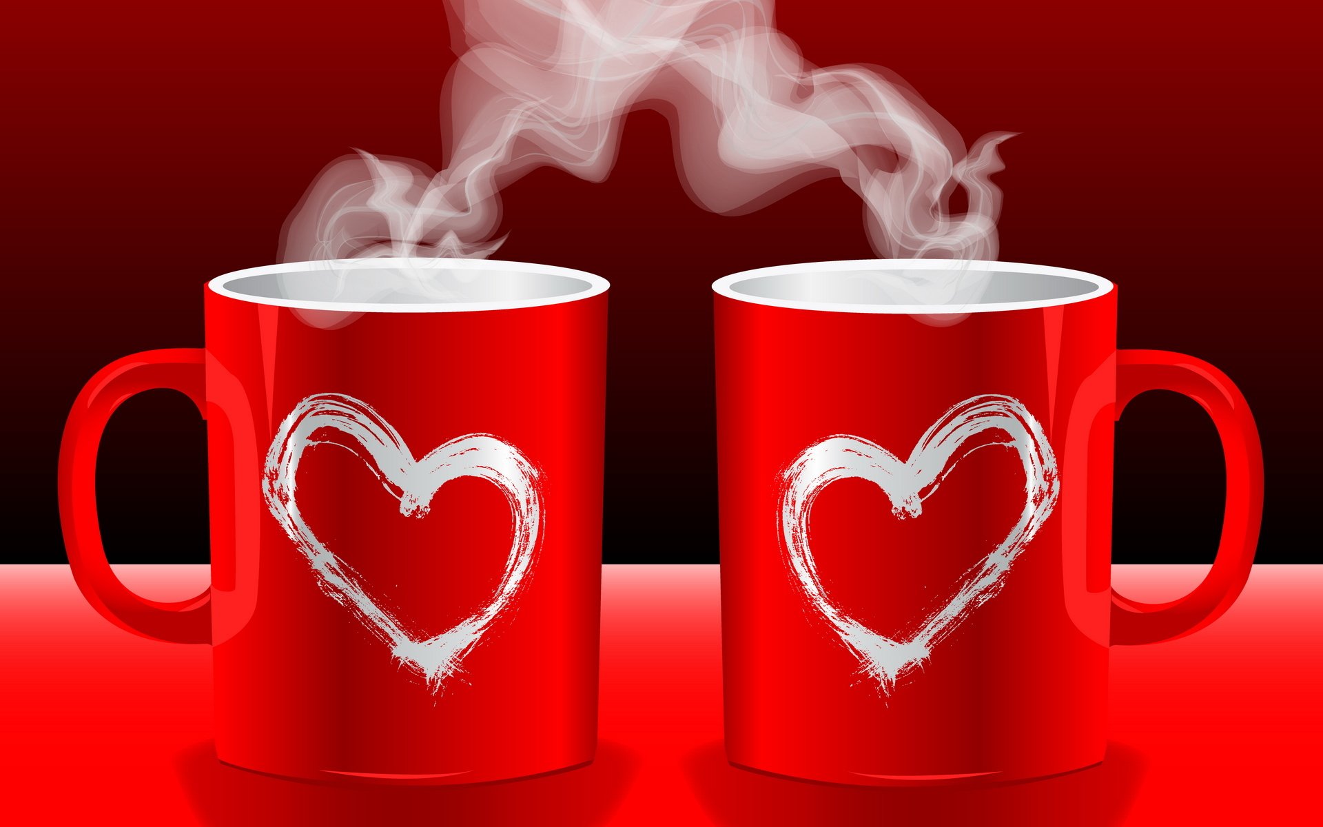 mood mug cup heart love pairs hot coffee tea red background wallpaper