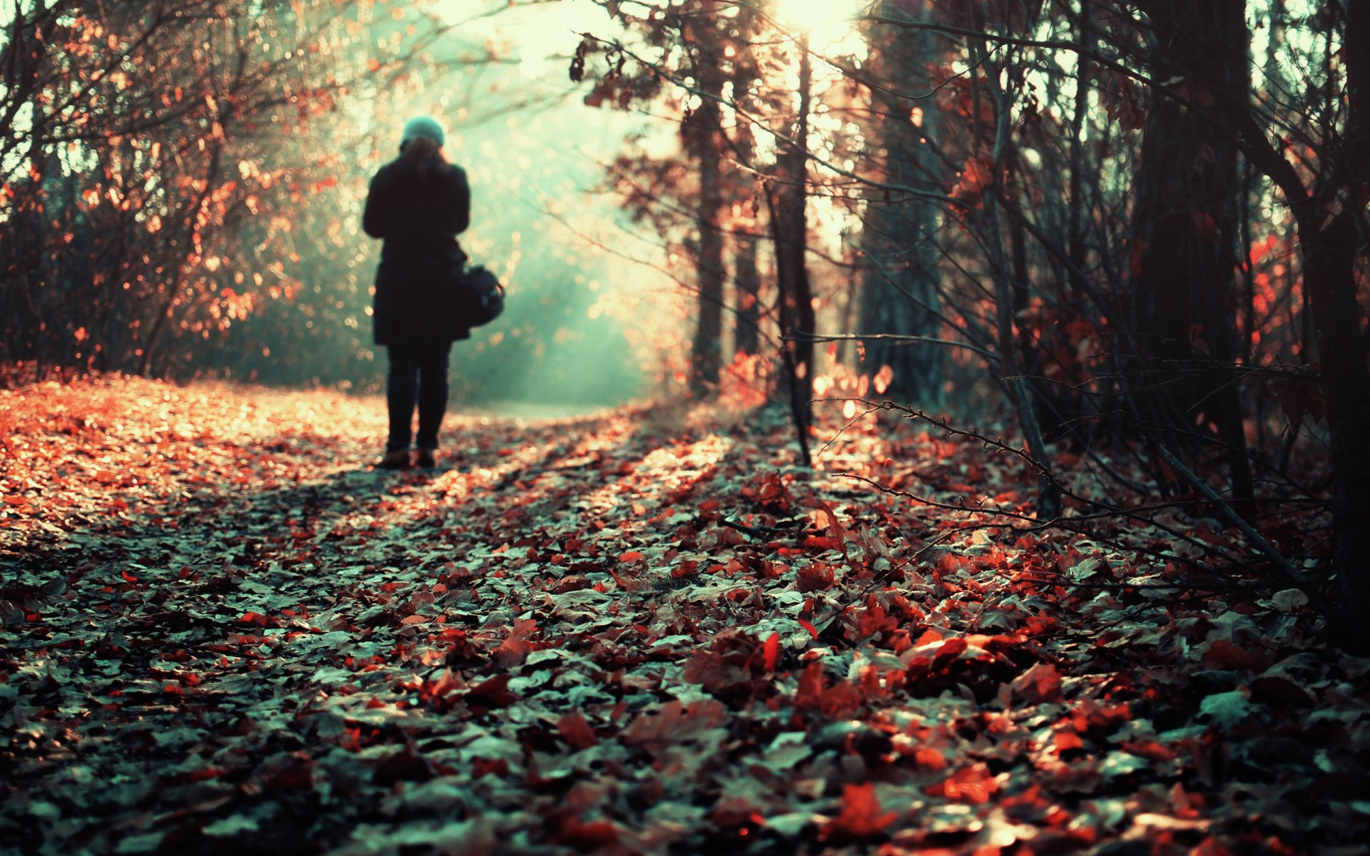 loneliness heap of leaves girl