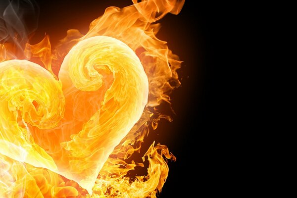 Fantastic heart of izi fire on a black background