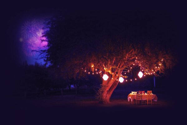 The table under the tree is a salute