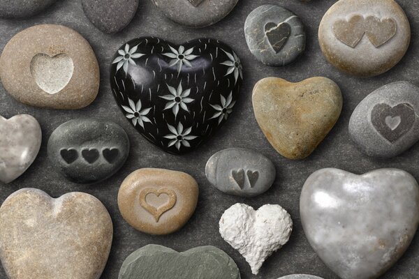 Heart-shaped sea pebbles