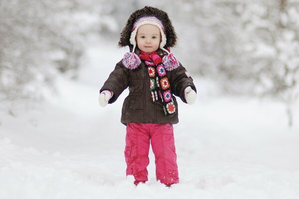 Girl in a coat winter and snow