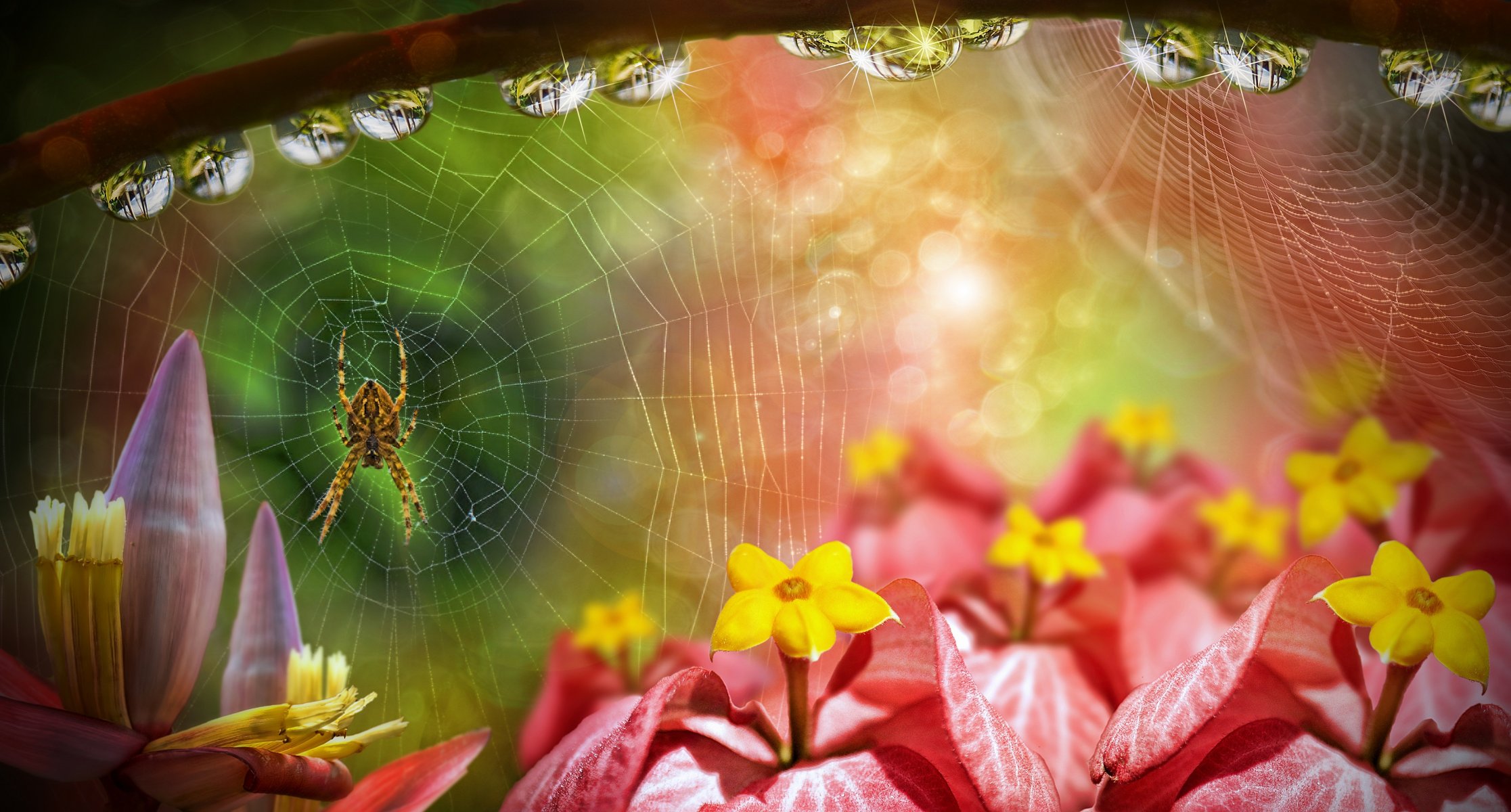 tropfen spinnennetz spinne blumen