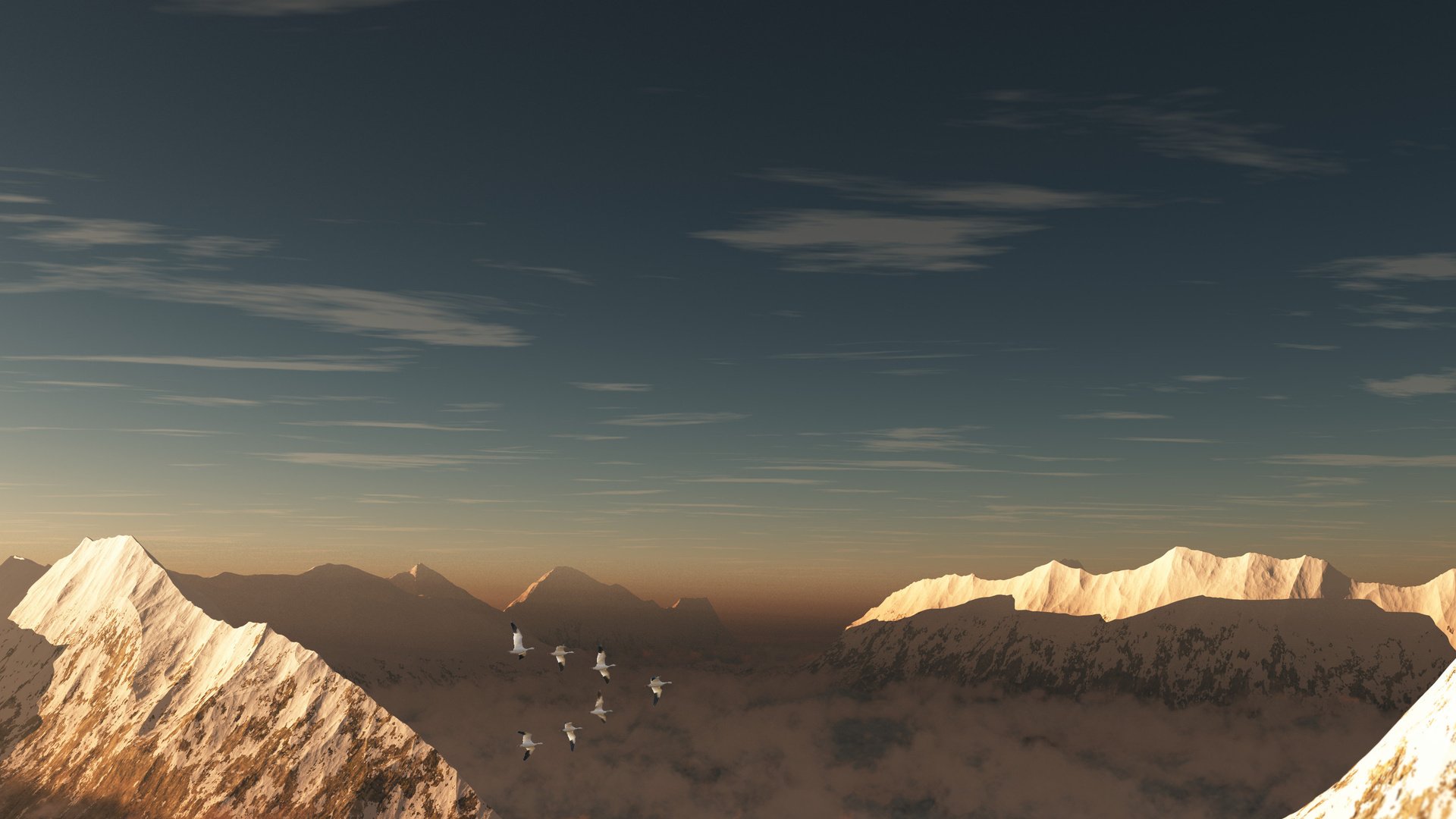 berge schnee himmel wolken vögel