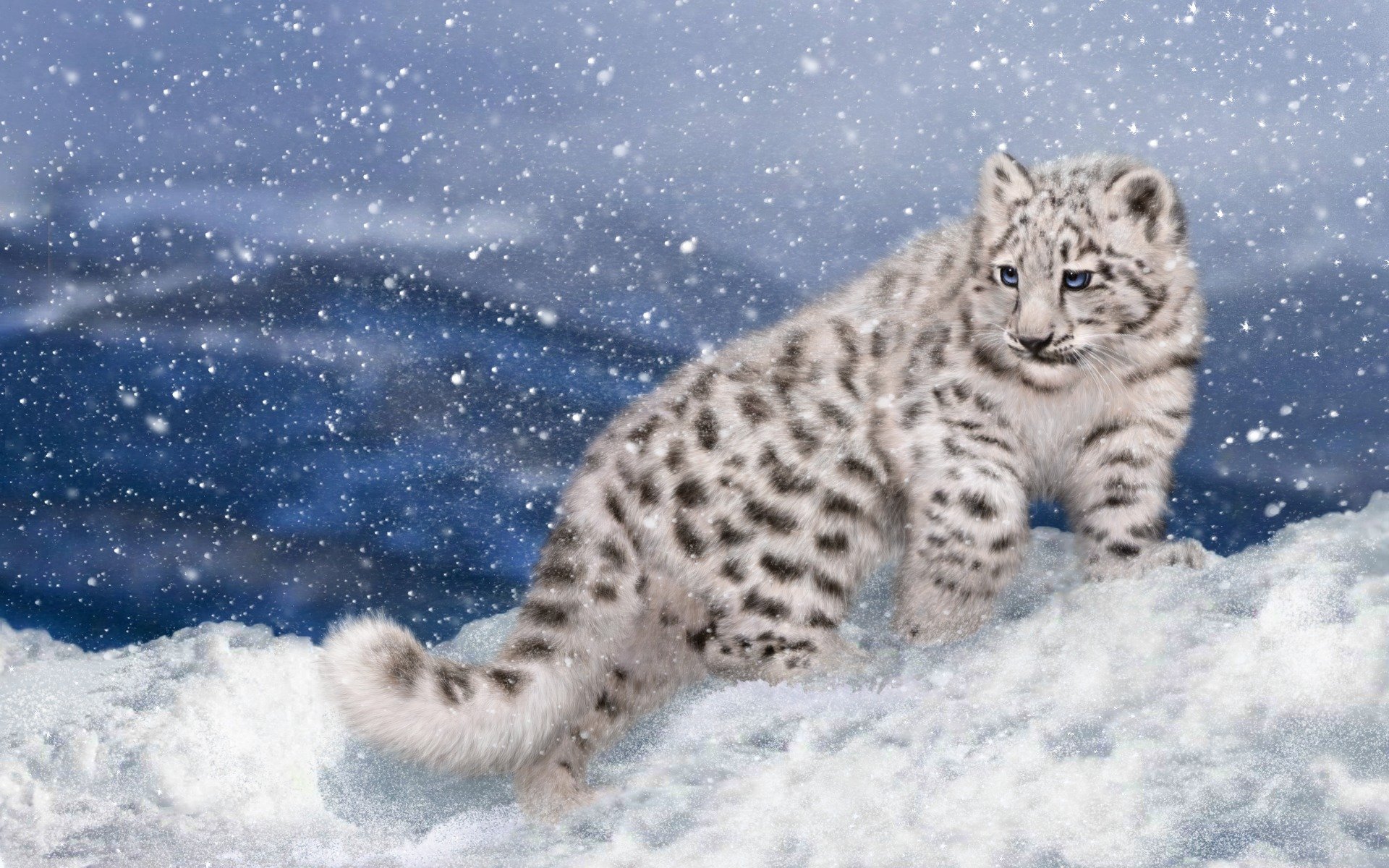 leopardo de las nieves irbis invierno nieve renderizado