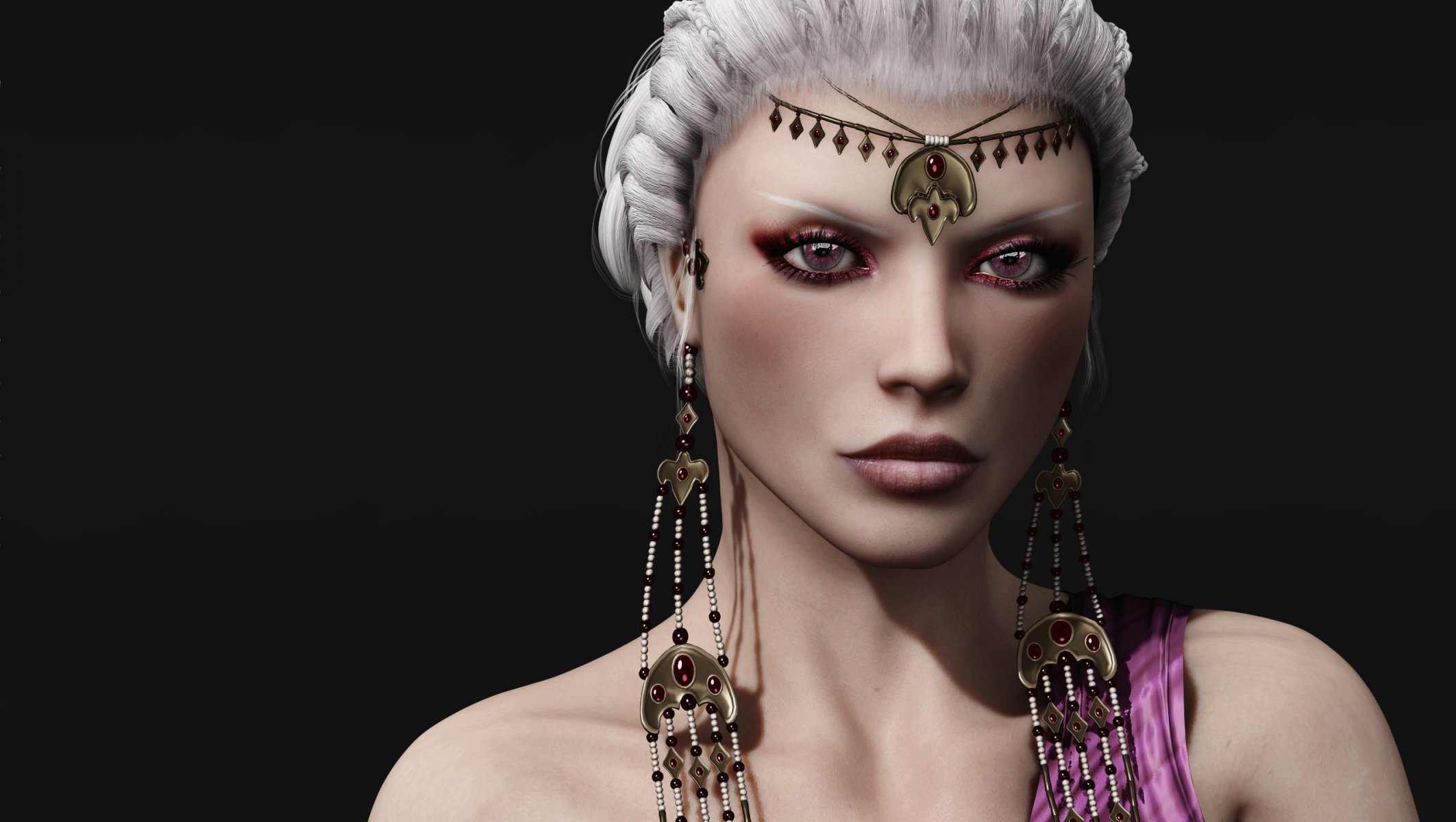 daenerys targaryen renderizado 3d chica pelo blanco. oro. mirada