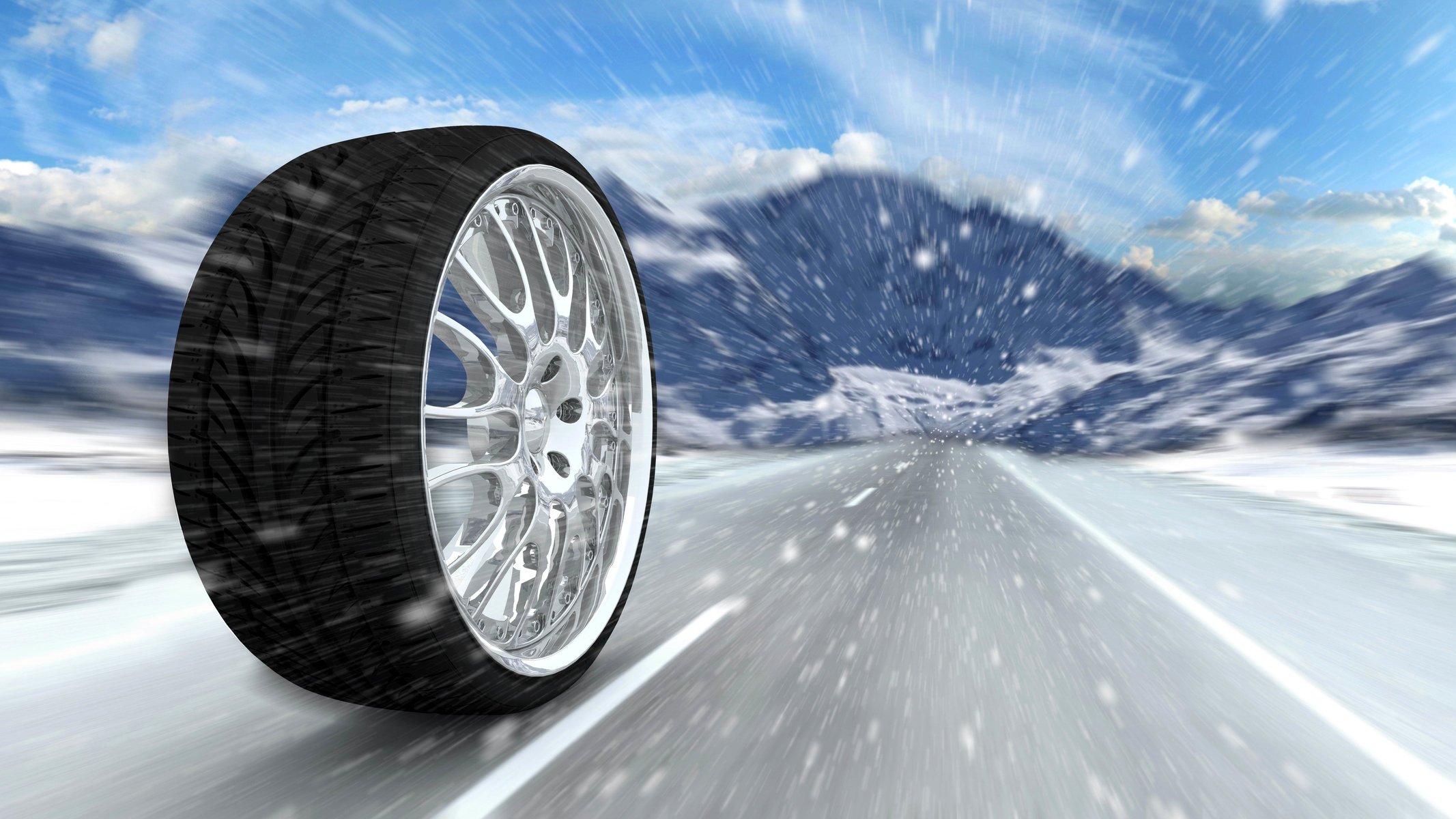 art automotive wheel winter tyre bus cast the disc rolling to road counting mountain snow abstract 3d wallpaper