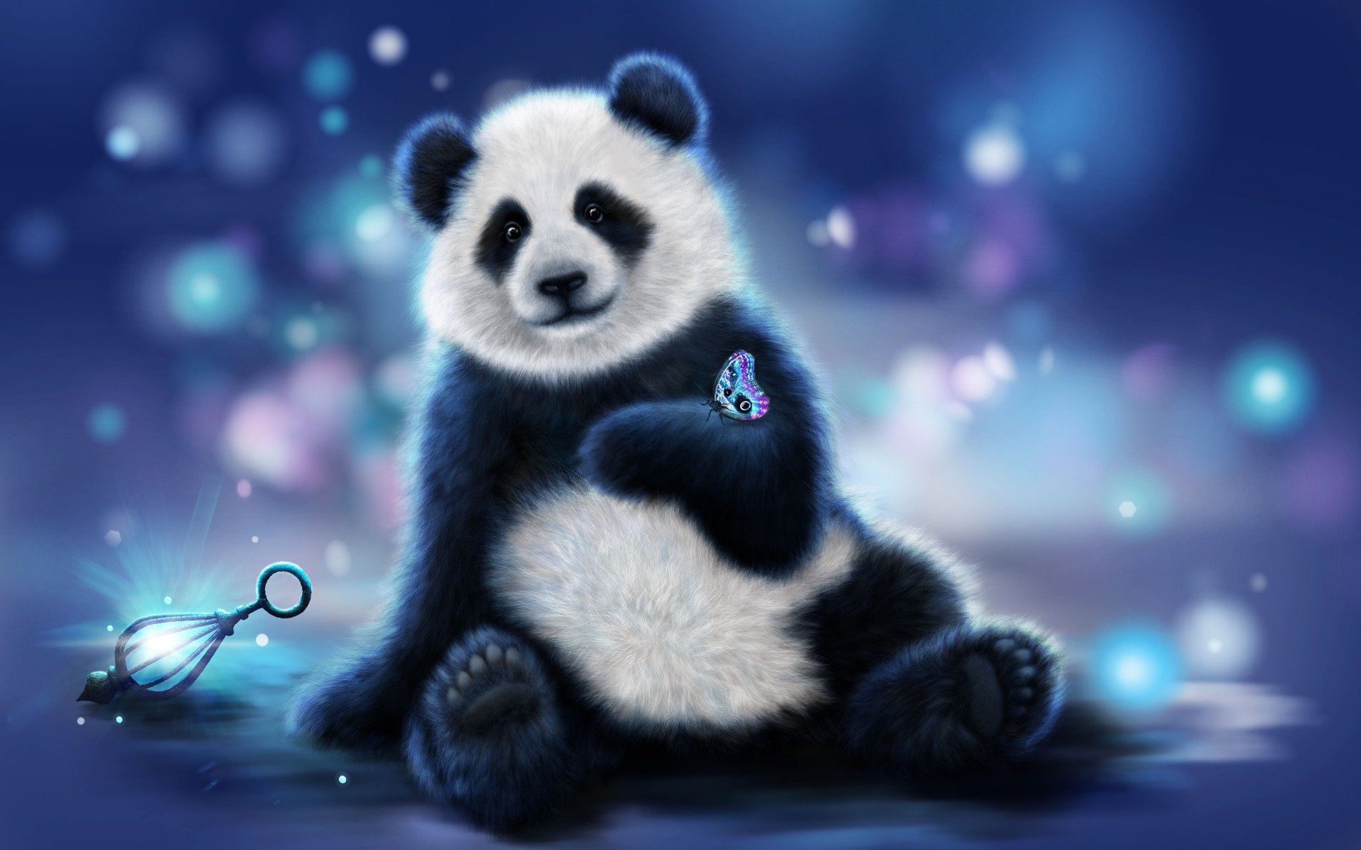 panda oso mariposa colores fondo representación