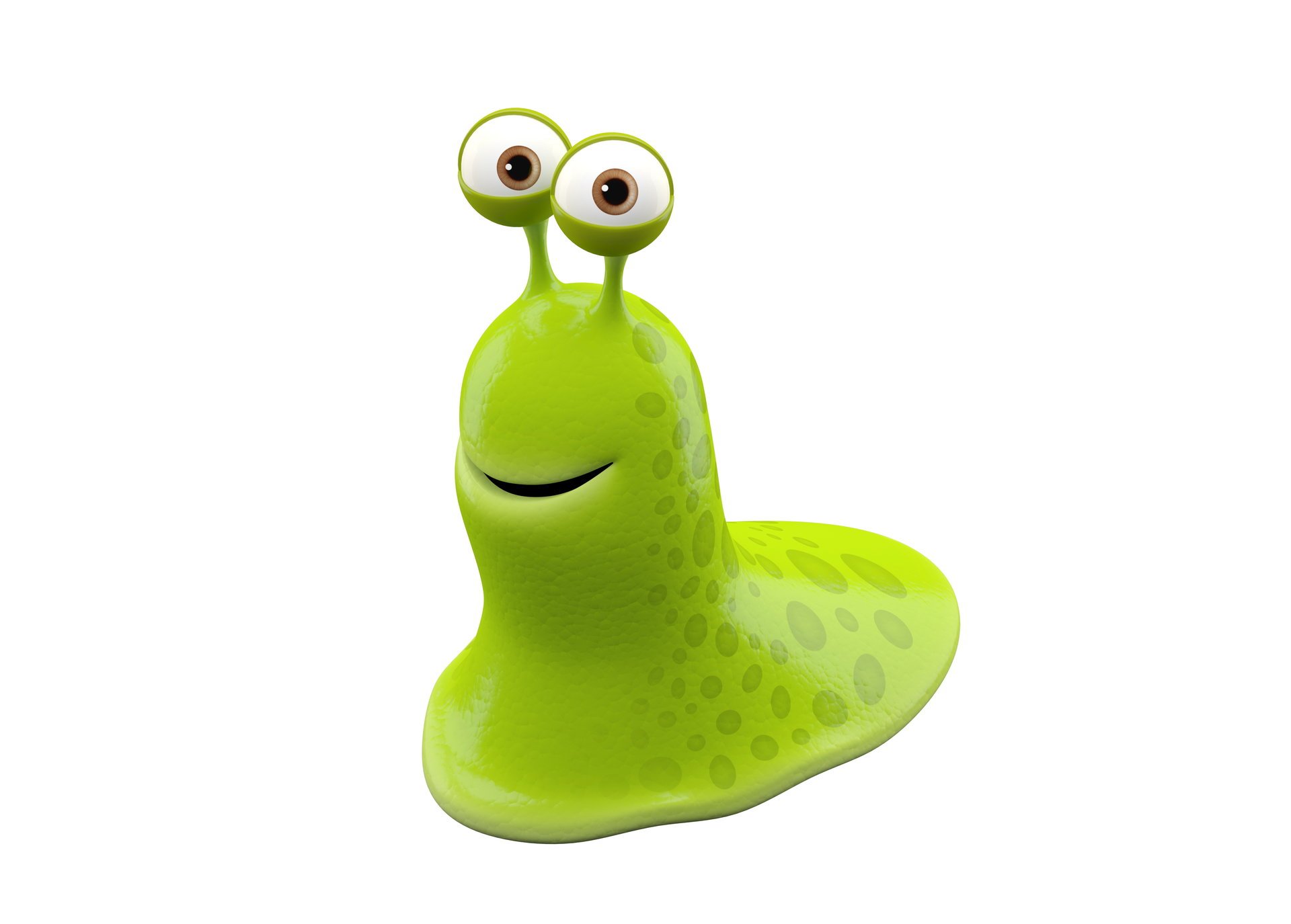 bright smiling monster on a white background green monster slug happine