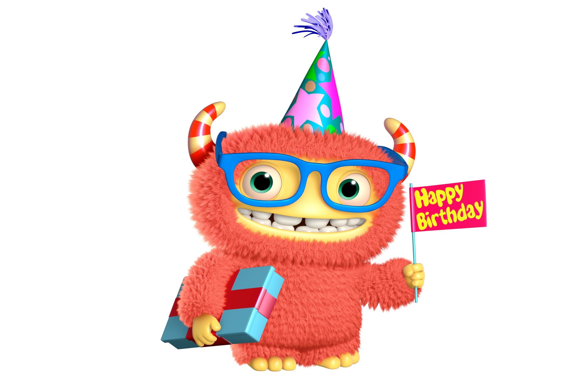 3d mostro cartone animato sorriso buon compleanno mostro personaggio