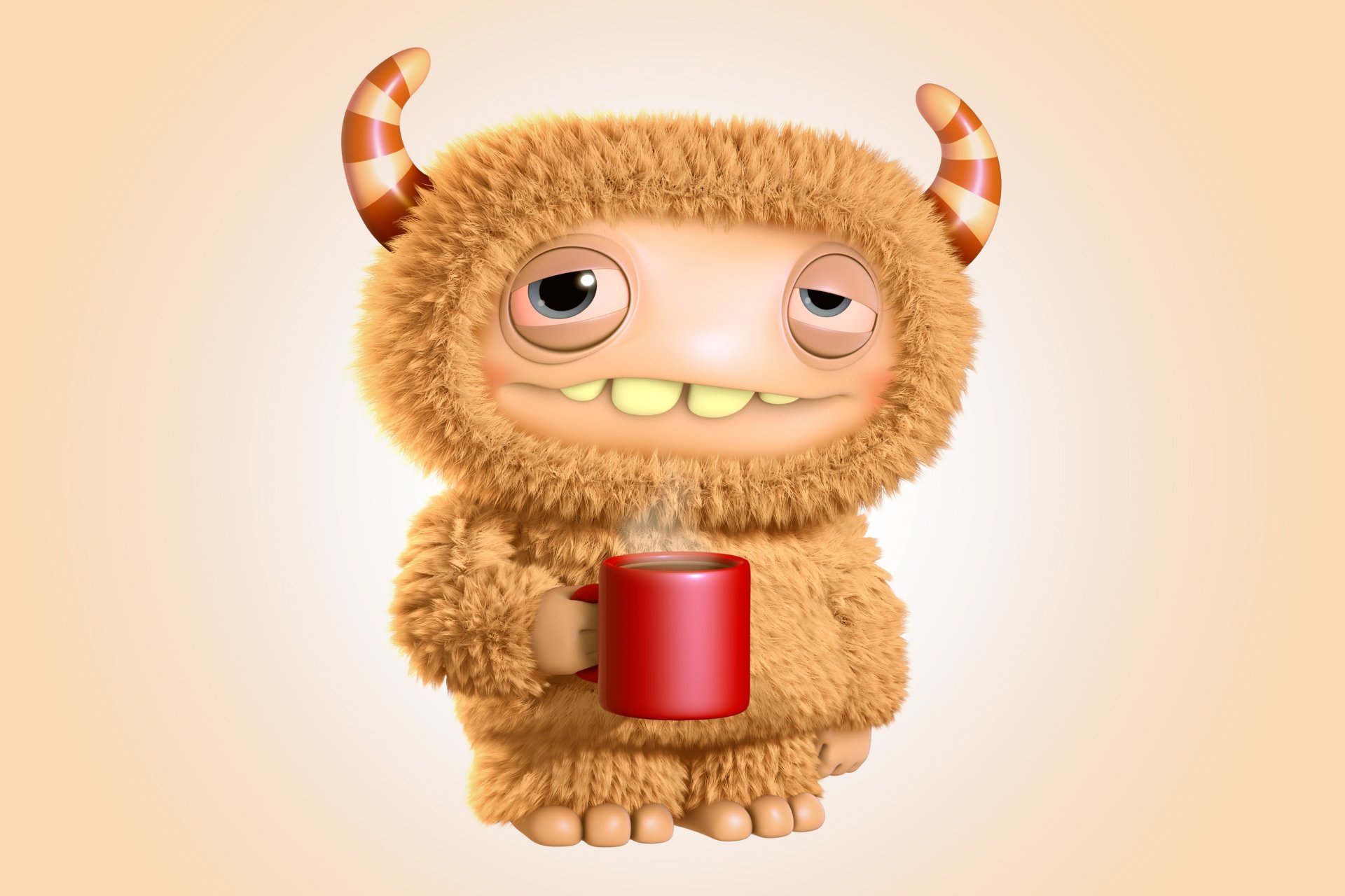 3d monster cartoon monster character morning coffee