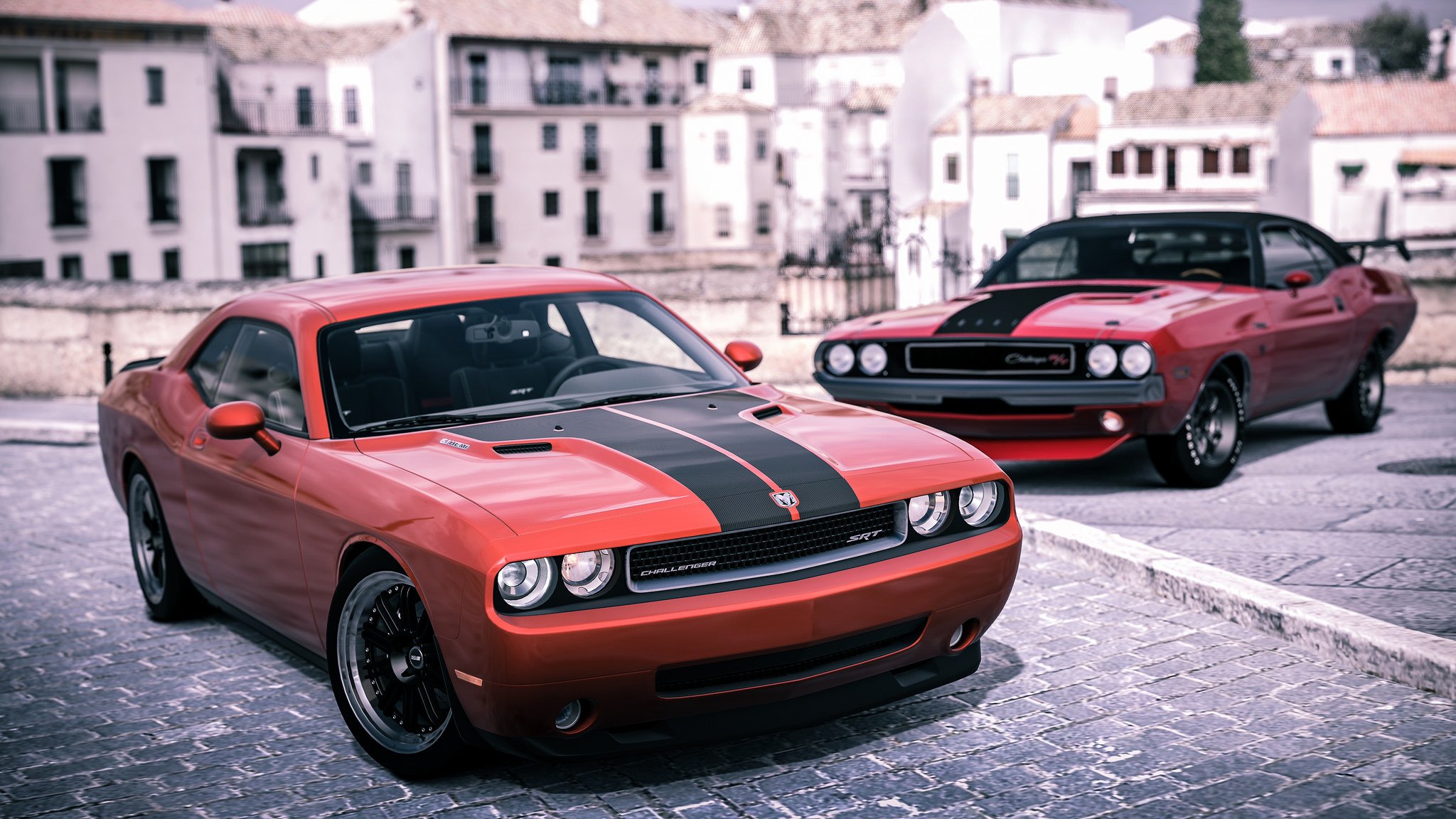 ausweichen challenger muscle car muscle car front stadt rendering hintergrund