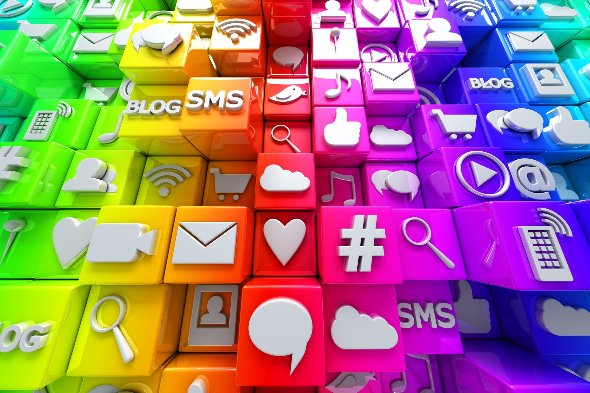 ocial media icons 3d cubes colorful social networks internet