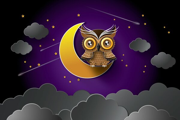 An owl on a purple sky background