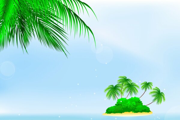 A small green island with palm trees