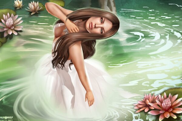 Girl with lilies in the water