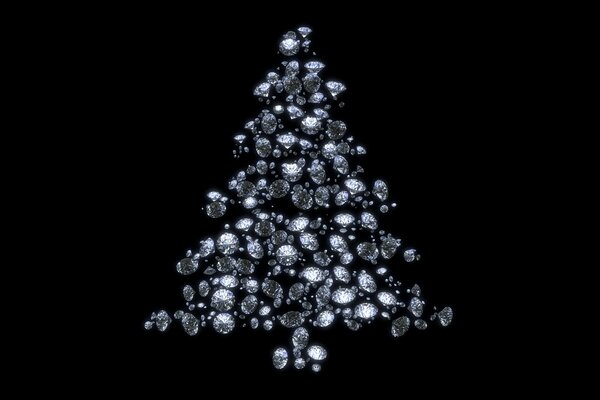 Weihnachtsbaum aus Diamanten auf schwarzem Hintergrund