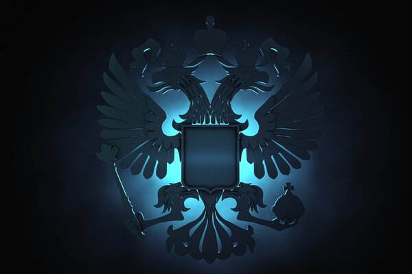 Escudo de armas de Rusia sobre un fondo oscuro