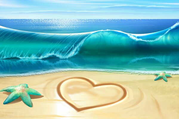 Un corazón pintado en una playa de arena